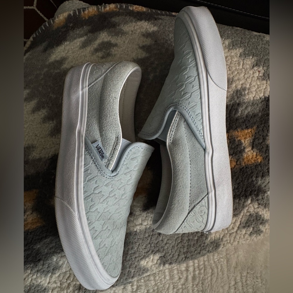 Vans Classic Slip-On Sneakers - Light Blue Houndstooth Suede, Women’s Size 7.5 - Picture 7 of 11